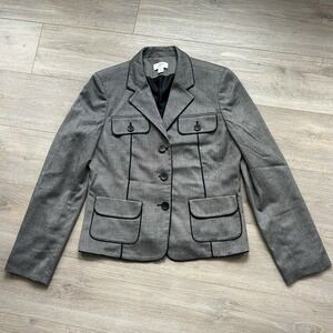 Ann Taylor LOFT Size 12 Gray Blazer w/ Black Piping Pockets Office Core 90s Work